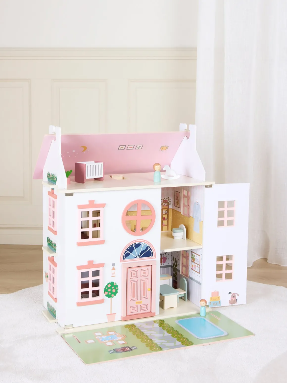 Alice & Fox Dukkehus med Møbel & 4 Dukker, Pink