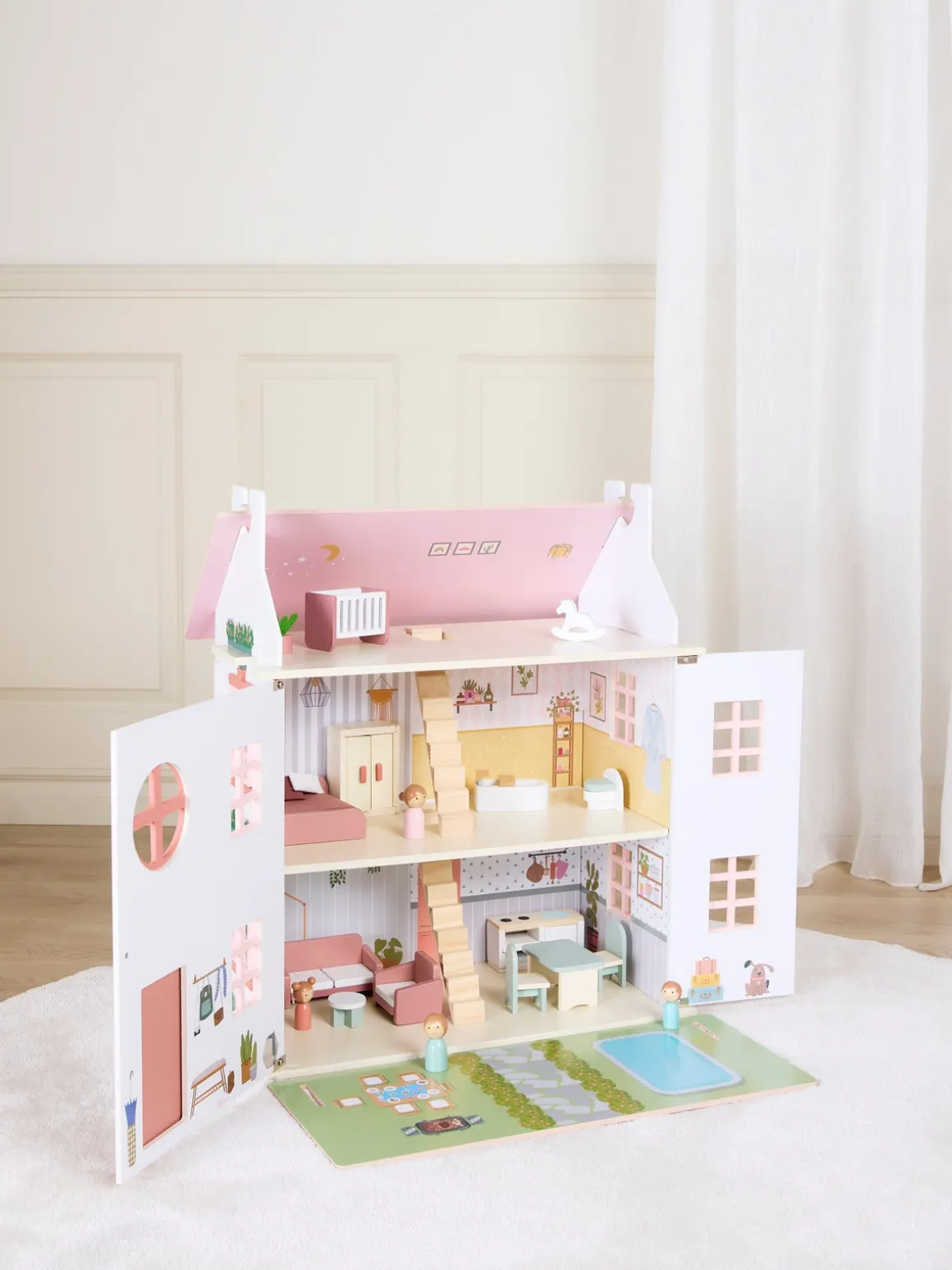 Alice & Fox Dukkehus med Møbel & 4 Dukker, Pink