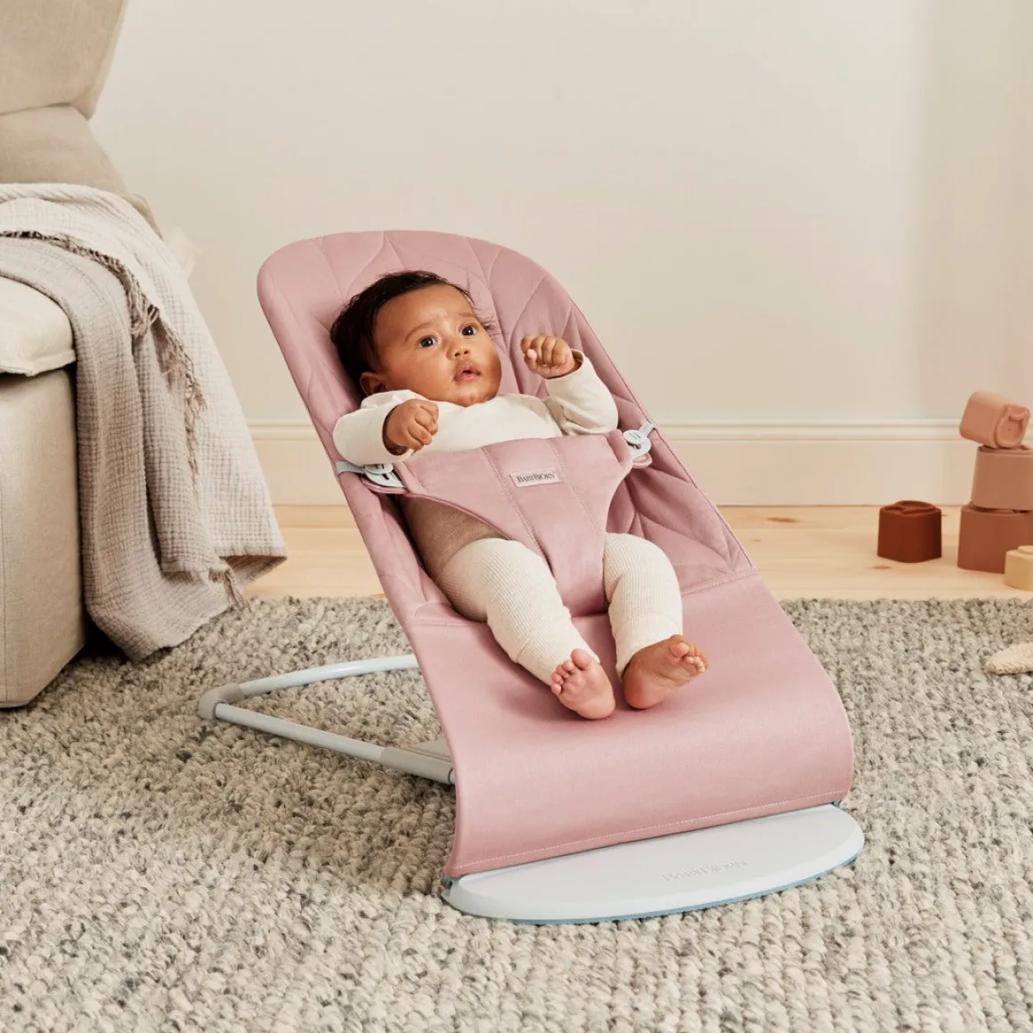 BabyBjörn Bliss Skråstol Woven Bladmønstret Quilt, Gammelrosa