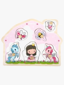 Barbo Toys Knoppuslespil Prinsesse & Enhjørning i Træ Lillie & Ellie 6 Brikker