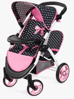 Bayer Design Twin Star Tvillingedukkevogn, Sort/Lyserød