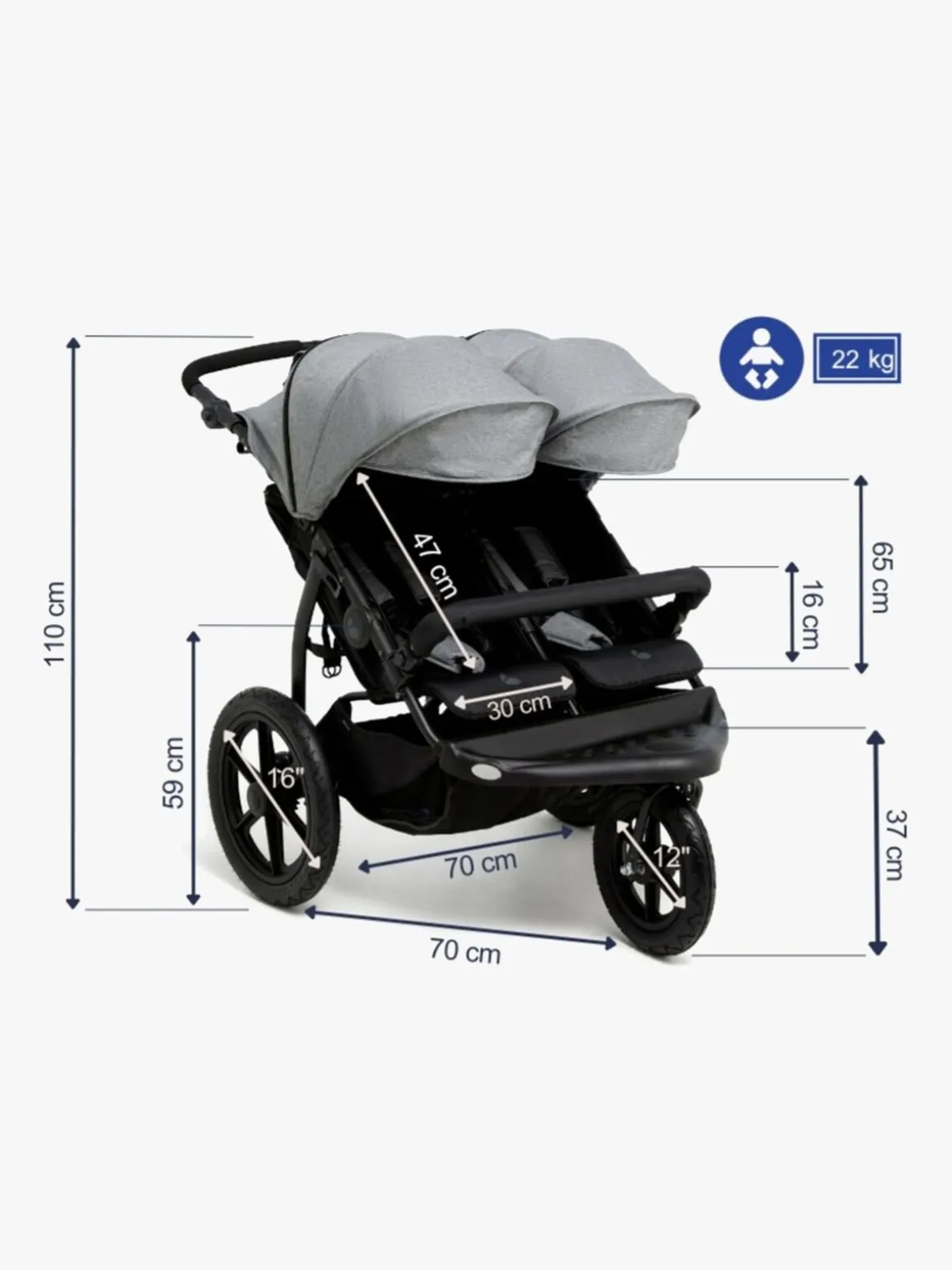 Beemoo Activity Twin Søskendevogn, Black/Dark Grey