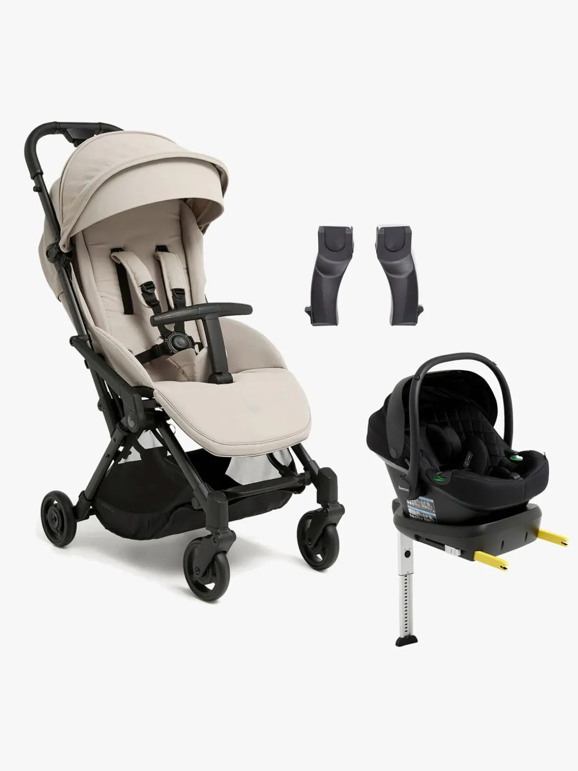 Beemoo Easy Fly Lux 4 Klapvogn inkl Route i-Size Autostol Baby & Base, Sand Beige/Black Stone