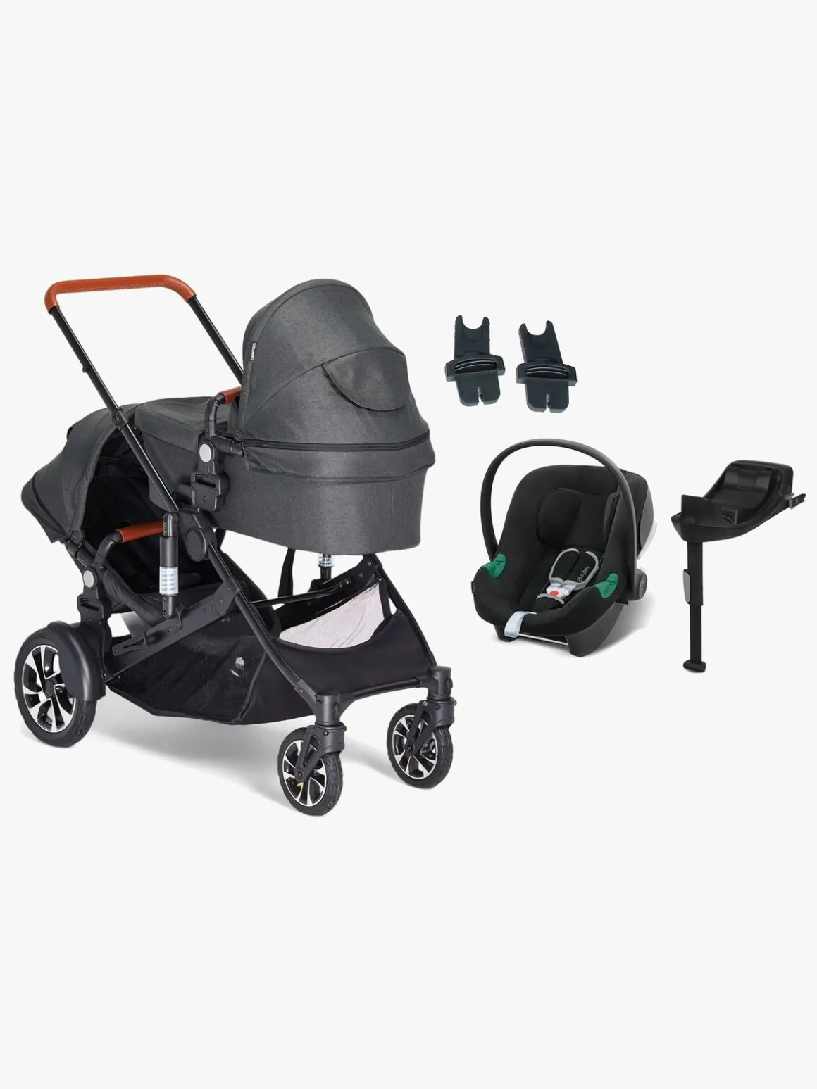 Beemoo Maxi 4 Twin Søskendevogn inkl. Cybex Aton B2 i-Size Autostol Baby & Base, Black/Volcano Black