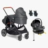 Beemoo Maxi 4 Twin Søskendevogn inkl. Route i-Size Autostol Baby & ISOFIX Base, Black/Mineral Grey