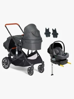 Beemoo Maxi 4 Twin Søskendevogn inkl. Route i-Size Autostol Baby & ISOFIX Base, Black/Mineral Grey