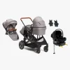 Beemoo Maxi 4 Twin Søskendevogn inkl. Ekstra Søskendesæde & Route i-Size Autostol Baby & ISOFIX Base, Grey/Black Stone