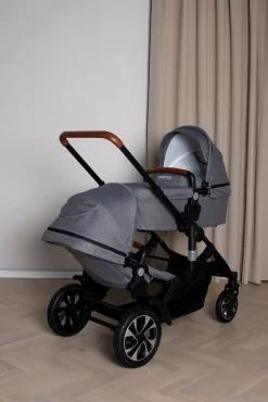 Beemoo Maxi 4 Twin Søskendevogn inkl. Route i-Size Autostol Baby & ISOFIX Base, Grey/Mineral Grey