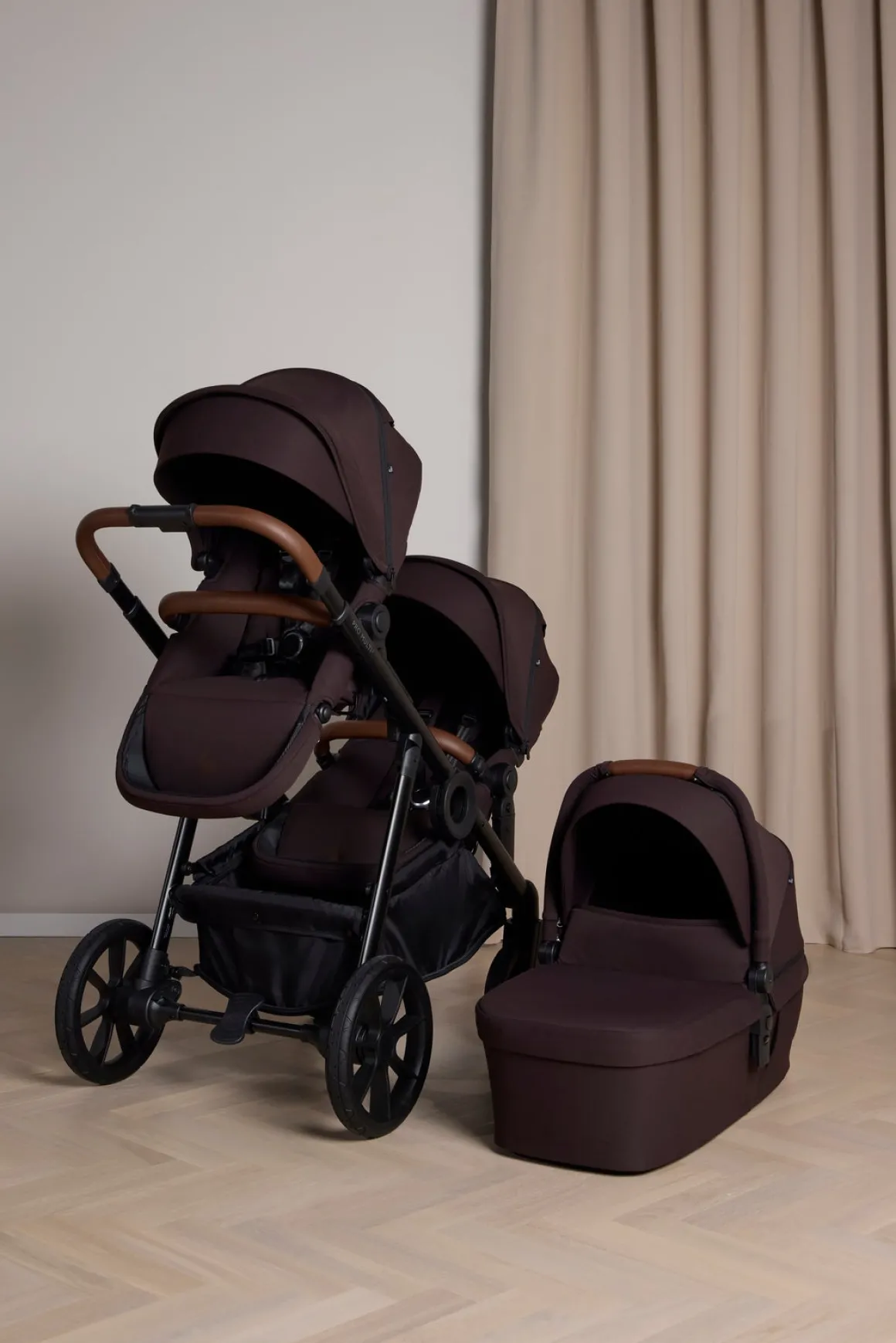 Beemoo Pro Multi 2 Søskendevogn inkl. Liggedel, Espresso Brown