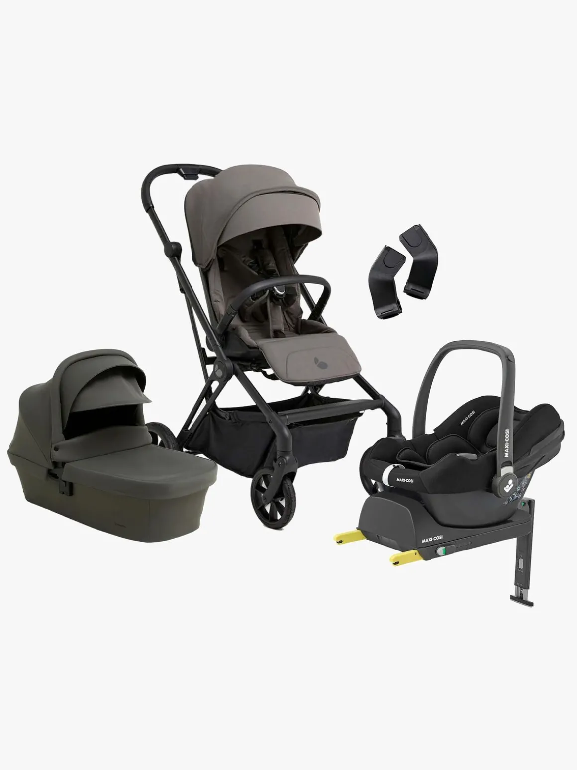 Beemoo Pro Twist Duovogn inkl. Maxi-Cosi CabrioFix Autostol Baby & Base, Mocha Grey/Black