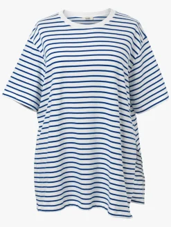 Boob Oversized T-shirt med Slids, Stripe White/Blue