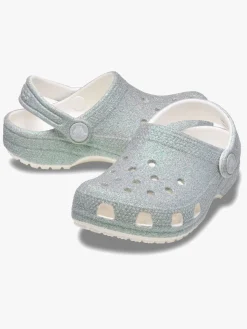 Crocs Classic Iridescent Glitter Kids Clogs, Hvid