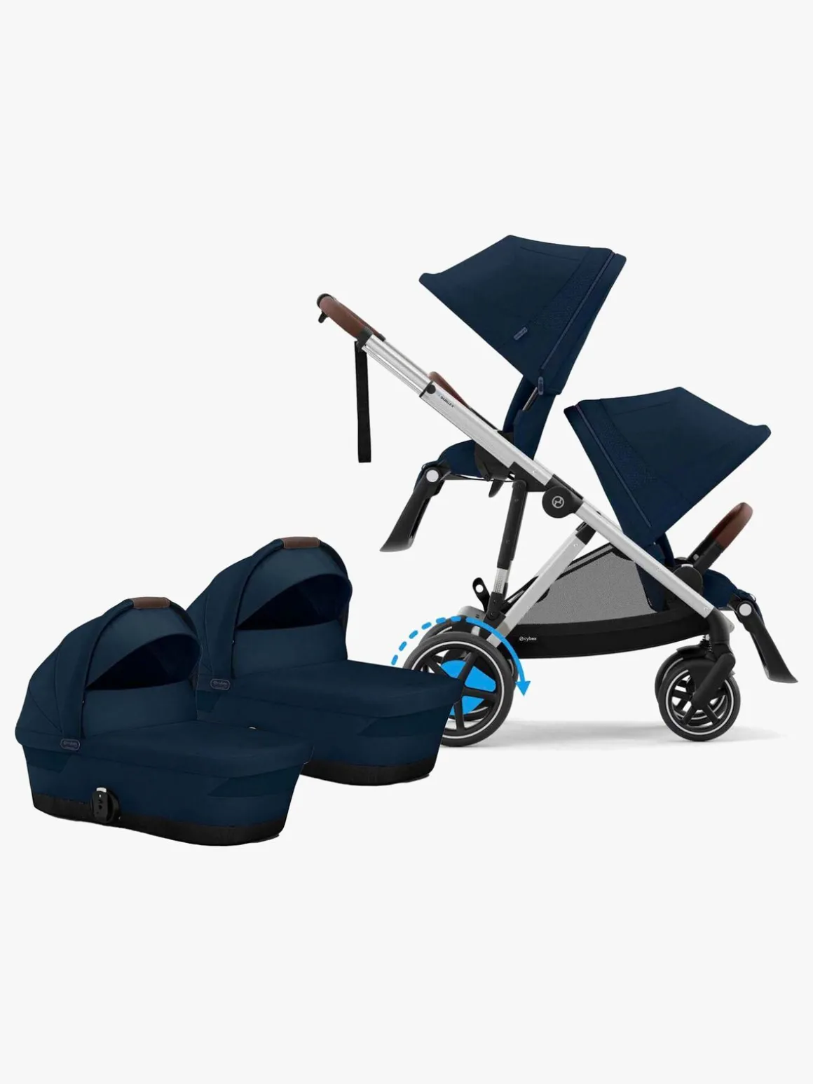 Cybex e-Gazelle S Tvillingevogn, Ocean Blue/Silver
