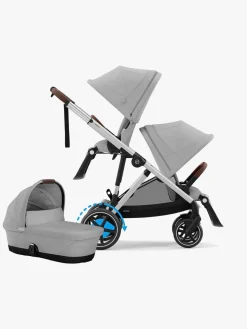 Cybex e-Gazelle S Søskendevogn inkl. Liggedel, Stone Grey/Silver
