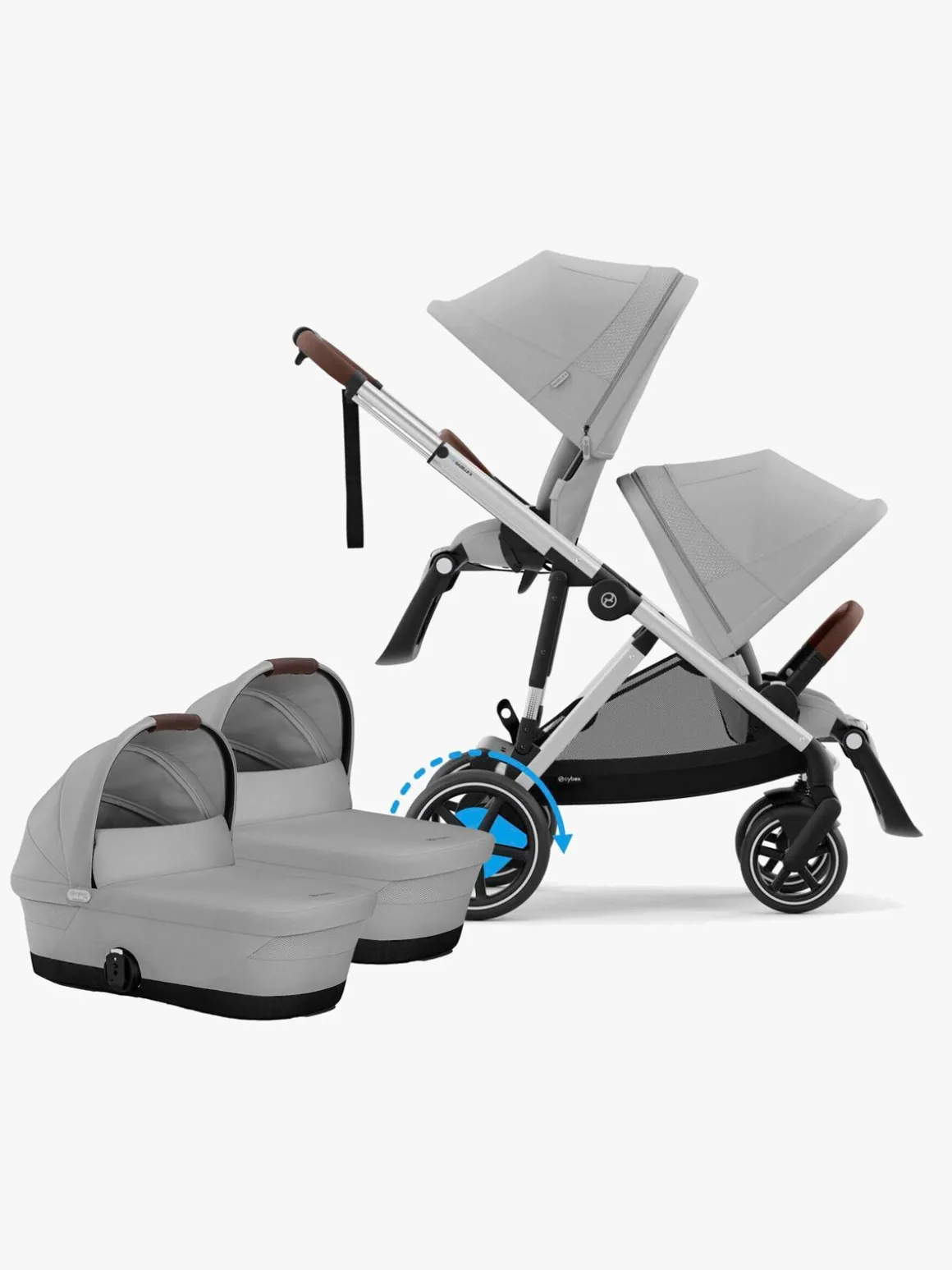 Cybex e-Gazelle S Tvillingevogn, Stone Grey/Silver