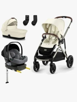 Cybex GAZELLE S Duovogn inkl. Beemoo Route i-Size Autostol Baby & ISOFIX Base, Seashell Beige/Mineral Grey