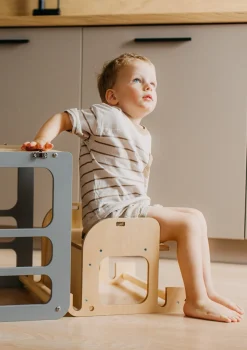 Duck Woodworks 3-i-1 Sammenklappeligt Læringstårn med Højstol, Sort