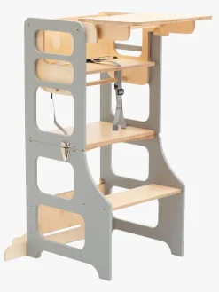 Duck Woodworks 3-i-1 Sammenklappeligt Læringstårn med Højstol, Grå