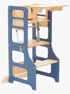 Duck Woodworks 3-i-1 Sammenklappeligt Læringstårn med Højstol, Blå