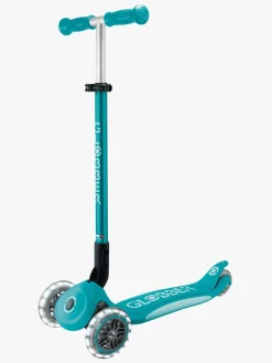 Globber Primo Sammenklappelig Plus Lights V2 Trehjulet Løbehjul, Aqua blå
