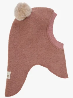 Huttelihut Elefanthue i Uld med Pomponer, Burlwood