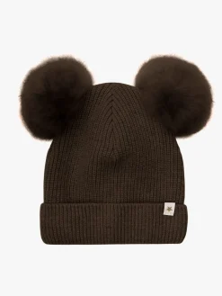 Huttelihut Hue Merinould med Pomponer Alpaka, Dark Brown Melange