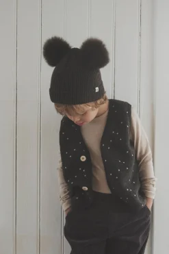 Huttelihut Hue Merinould med Pomponer Alpaka, Dark Brown Melange