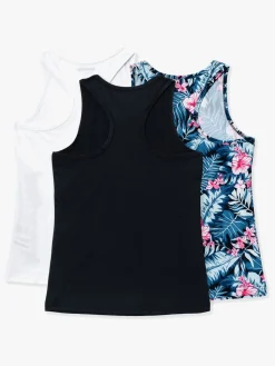 Hyperfied Split Tank Top 3-pak, Black/White/Tropical Flower