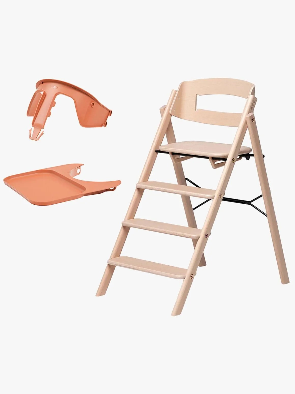 KAOS Klapp Højstol inkl. Beskyttelsesbøjle & Bakke, Beech Natural/Terracotta Pink