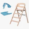 KAOS Klapp Højstol inkl. Beskyttelsesbøjle & Bakke, Beech Natural/Swedish Blue