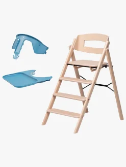 KAOS Klapp Højstol inkl. Beskyttelsesbøjle & Bakke, Beech Natural/Swedish Blue