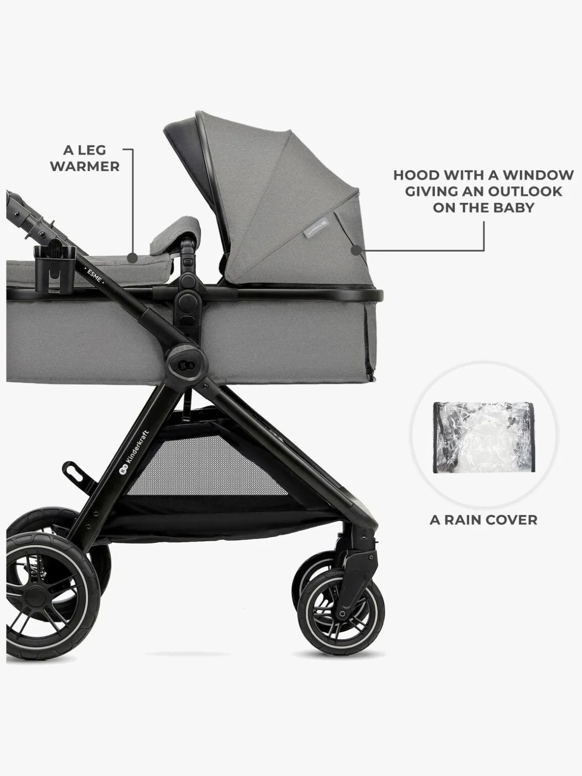 Kinderkraft ESME PRO 3-in-1 Duovogn Travelsystem, Moonlight Grey
