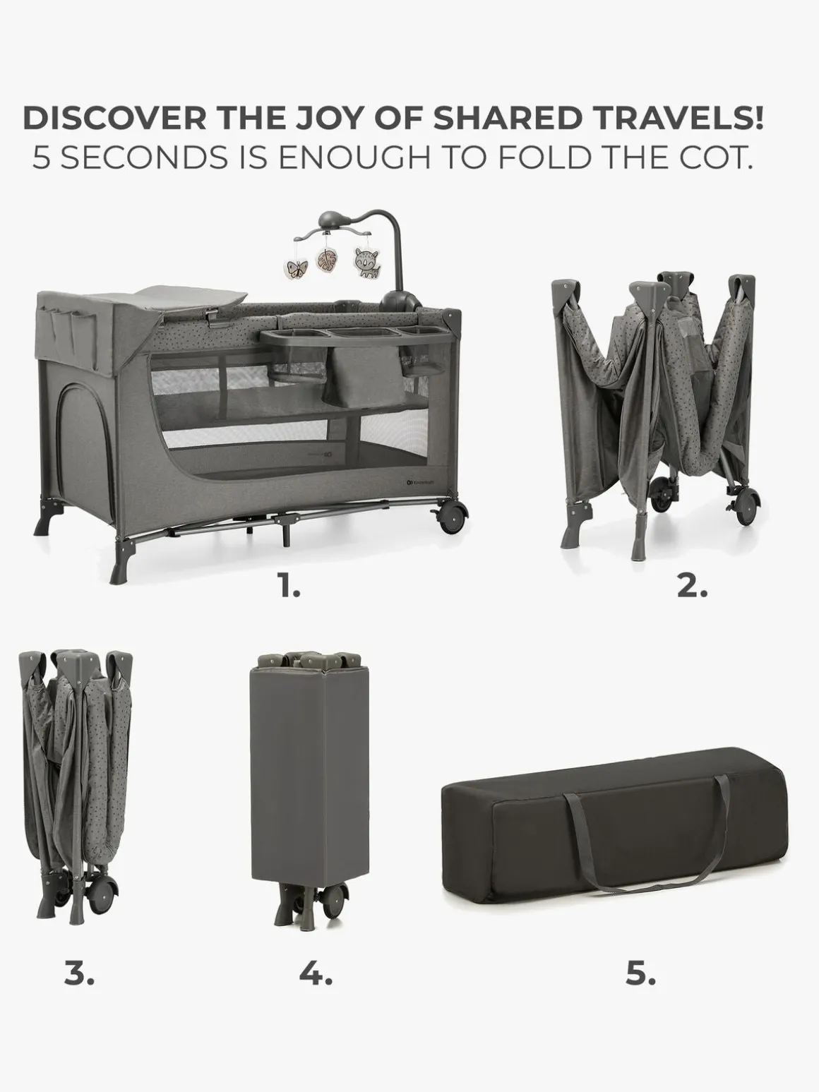 Kinderkraft JOY 2 Weekendseng med Tilbehør, Dark Grey