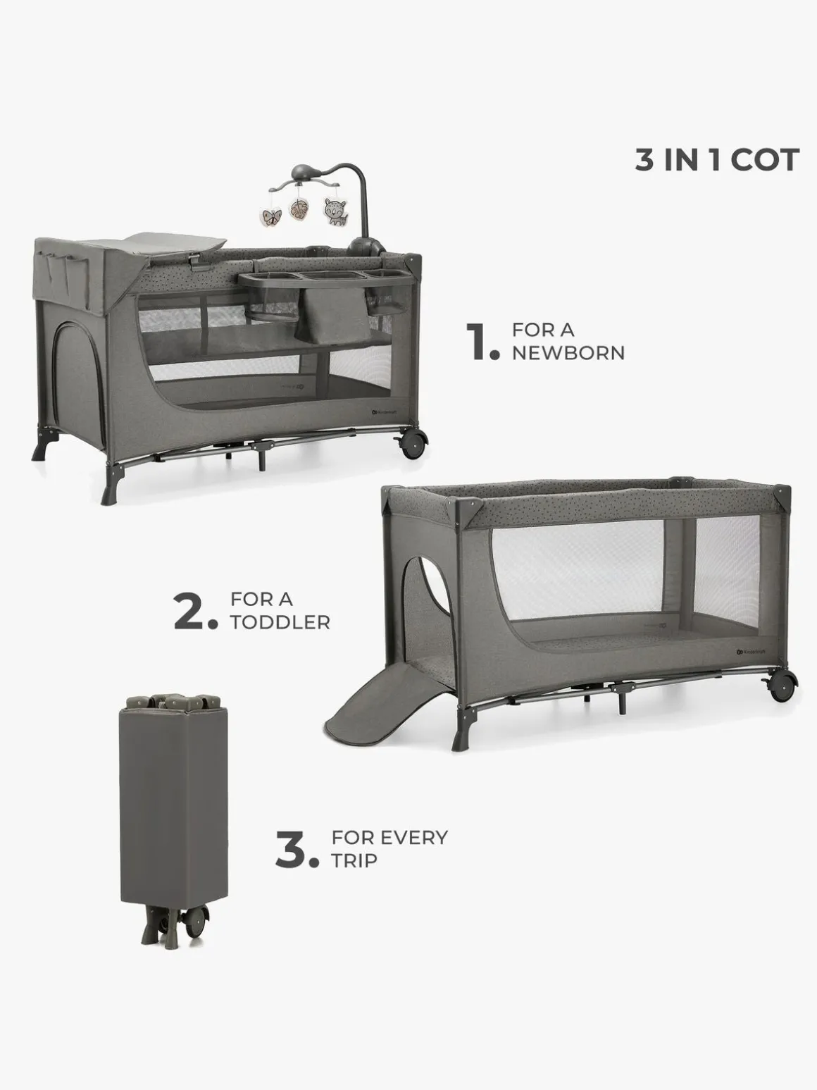 Kinderkraft JOY 2 Weekendseng med Tilbehør, Dark Grey