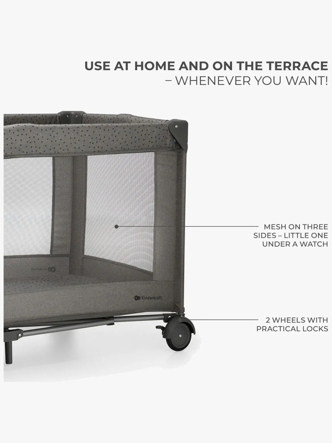 Kinderkraft JOY 2 Weekendseng med Tilbehør, Dark Grey