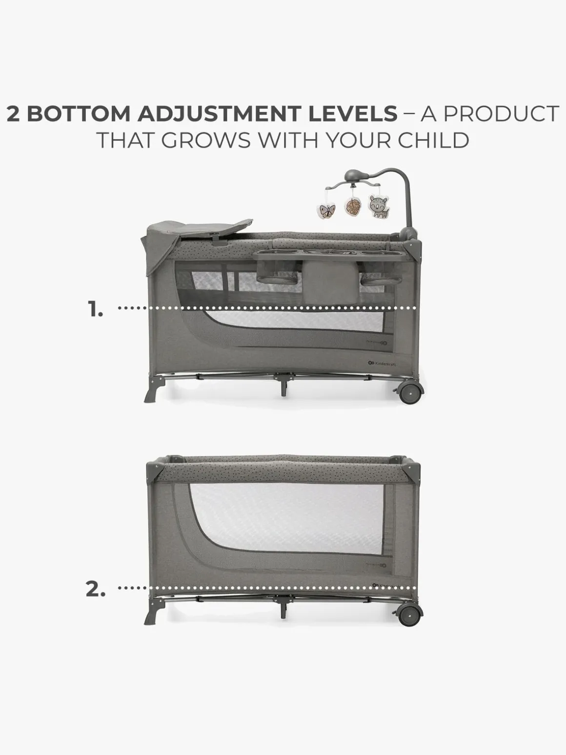 Kinderkraft JOY 2 Weekendseng med Tilbehør, Dark Grey