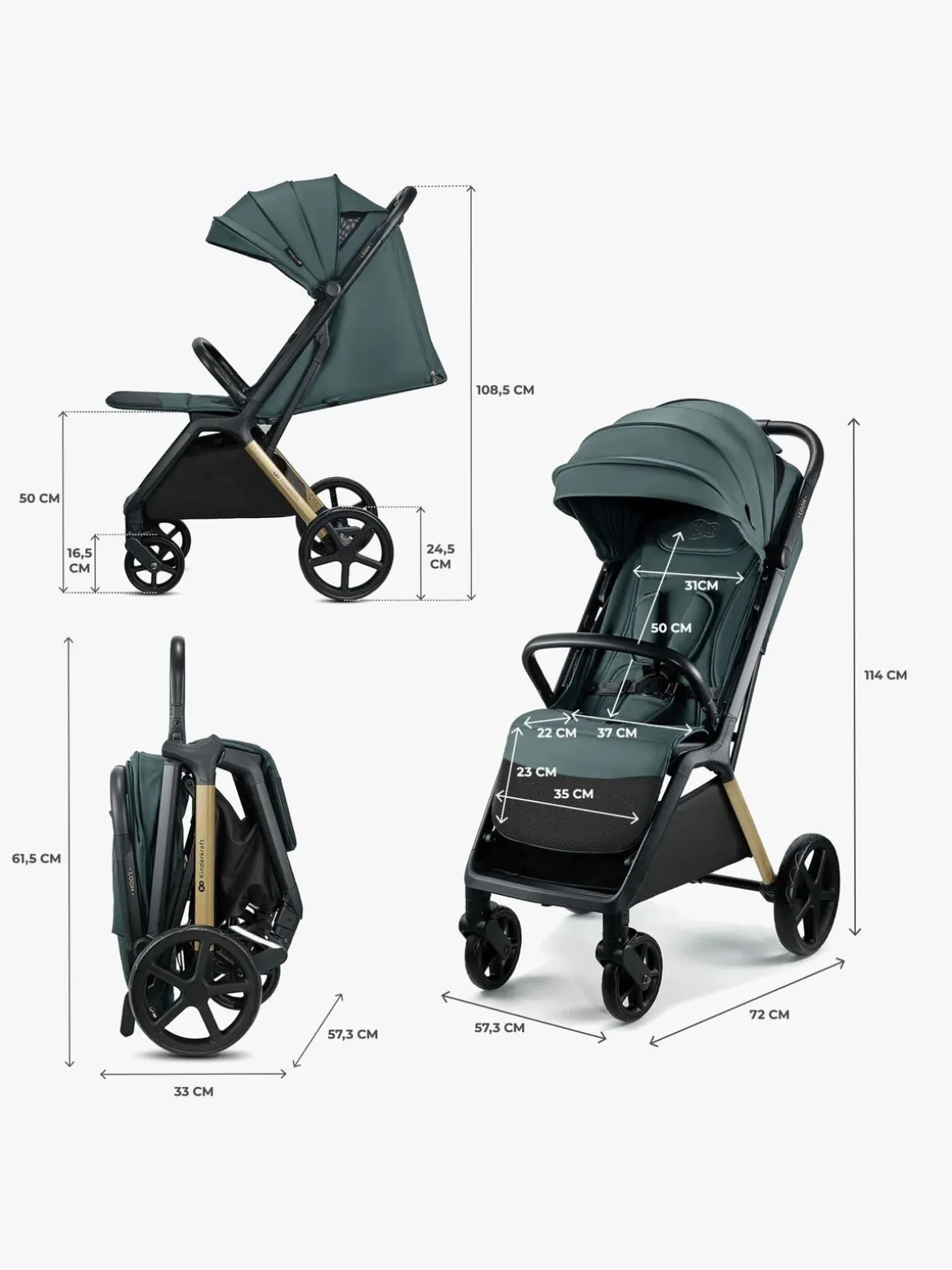 Kinderkraft Loom Klapvogn, Jade Green