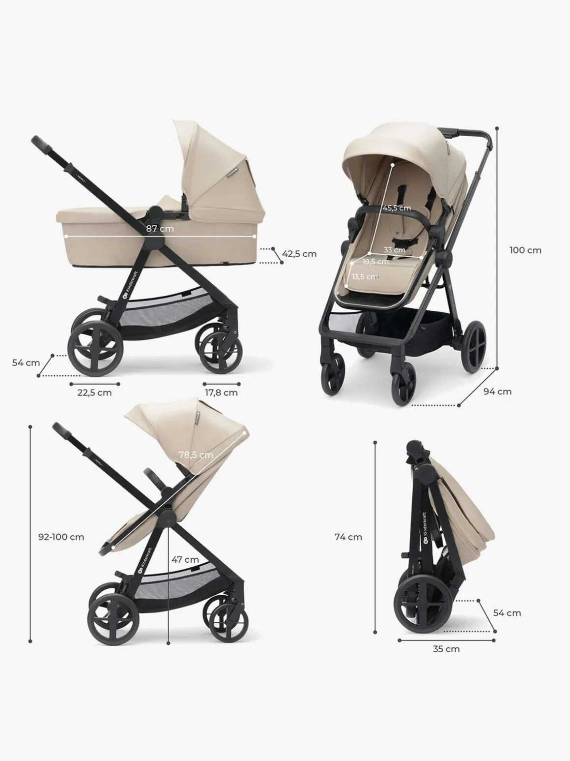 Kinderkraft NEWLY Mink Pro Kombivogn 4-i-1, Sand Beige