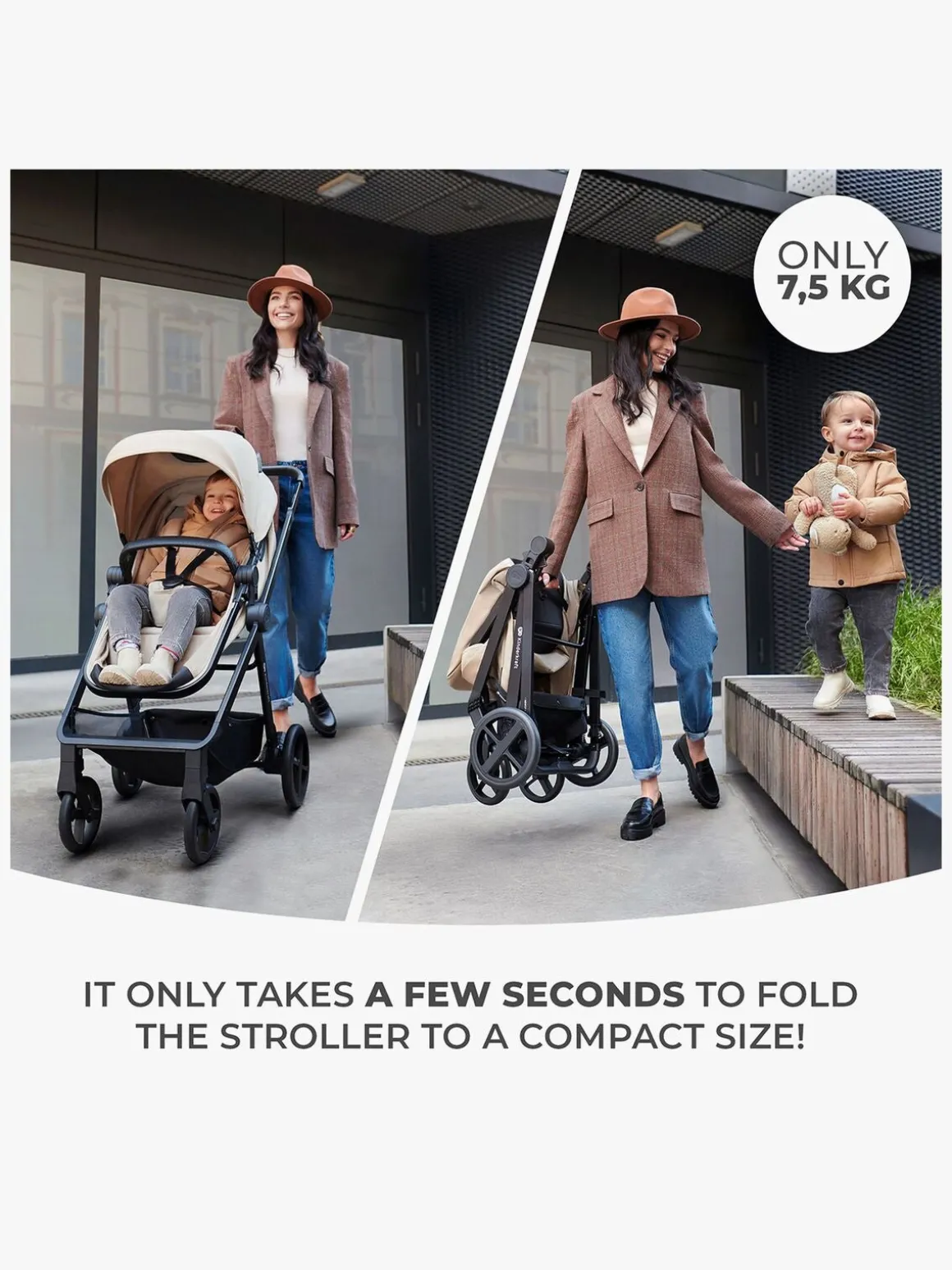 Kinderkraft NEWLY Mink Pro Kombivogn 4-i-1, Sand Beige