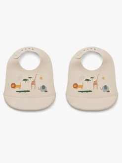 LIEWOOD Tilda Hagesmæk med Tryk Silikone 2-pak, Safari/Sandy