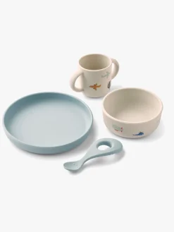 LIEWOOD Vivi Mønstret Spisesæt Silikone, Aviator/Ecru