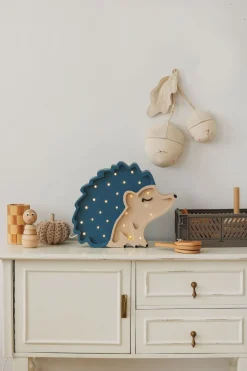 Little Lights Lampe Pindsvin, Træ/Blå