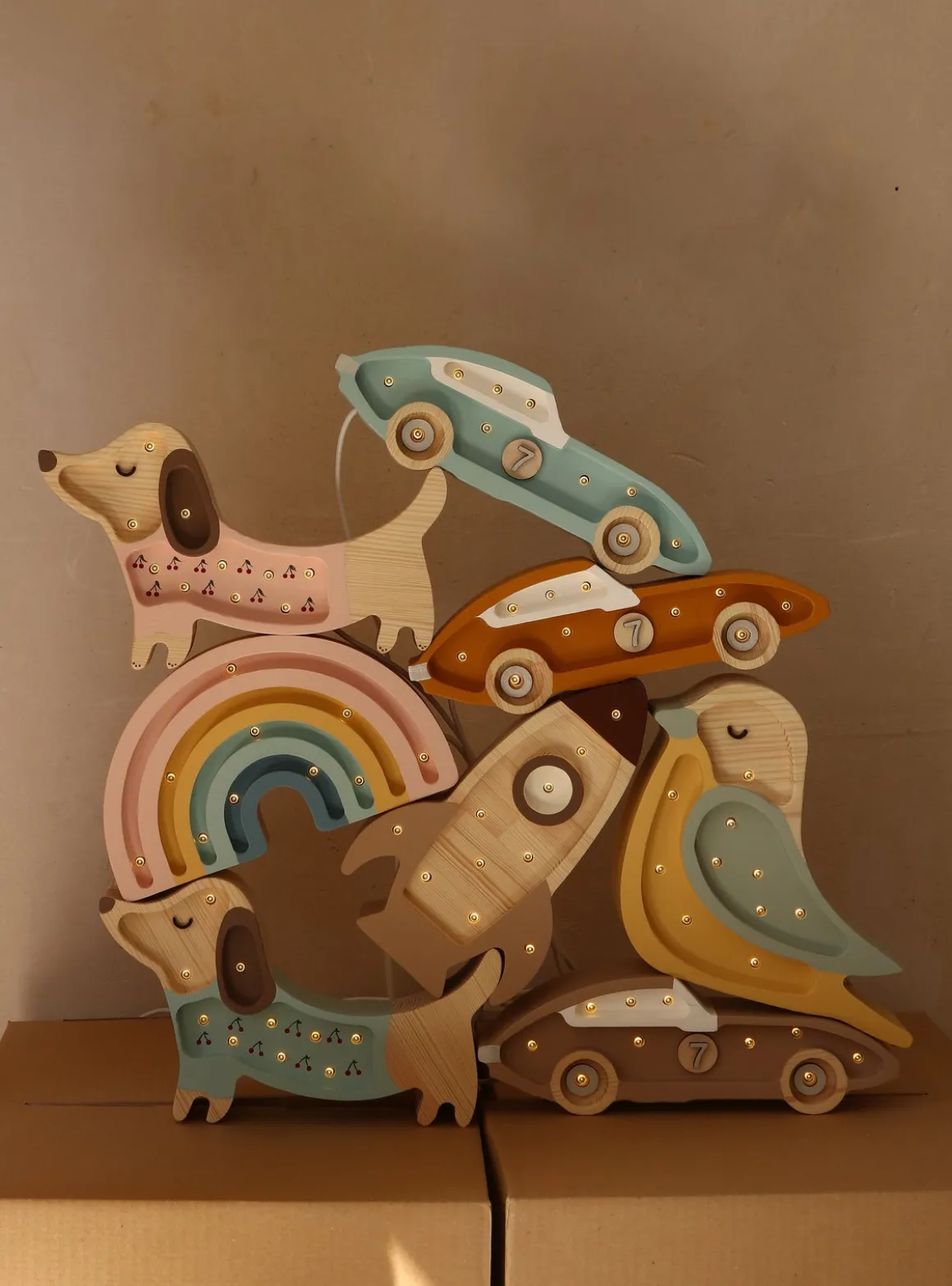 Little Lights Mini Lampe Fugl, Khaki/Light Mustard