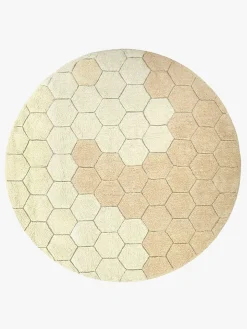 Lorena Canals  Vaskbart Gulvtæppe 140 Rundt Honeycomb, Guldfarvet