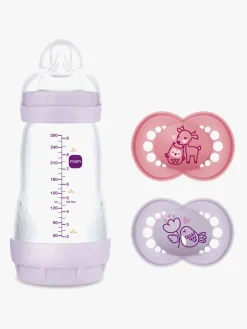 MAM Original Silikone Sut 16-36 mdr. 2-pak & Easy Start Sutteflaske Anti-Kolik 260 ml, Lyserød