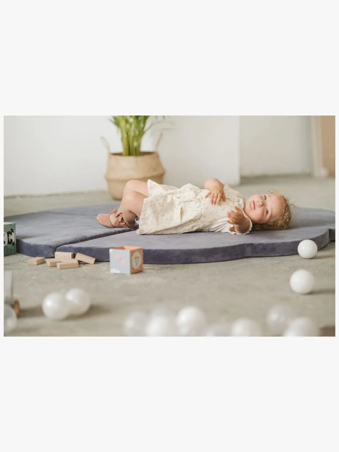 Meowbaby Foam Sammenklappelig Legetæppe Velour 160x160, Blå-grå