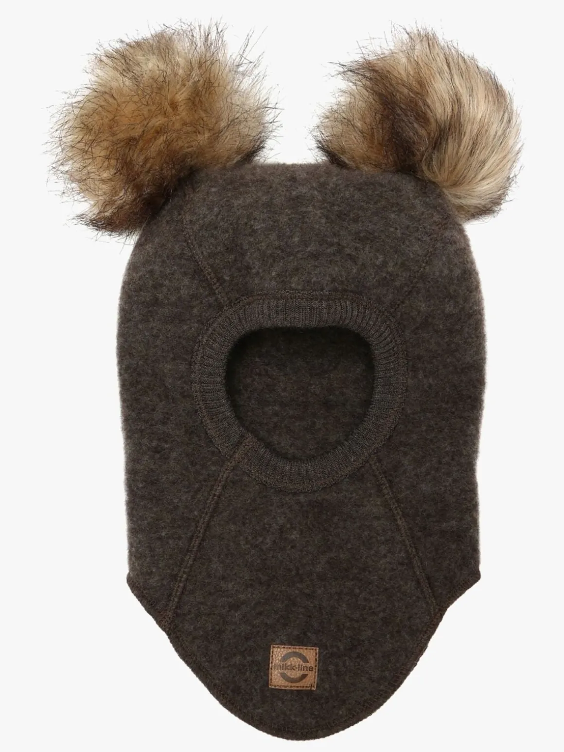 Mikk-Line Elefanthue Merinould med Pomponer, Dark Brown Melange