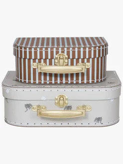 OYOY Mini Suitcase Elephant & Stripe Opbevaringstaske, Pale Blue