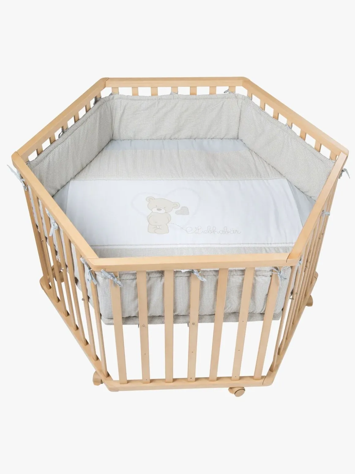 Roba Hexagon Kravlegård med Hjul, Beloved Bear Natural