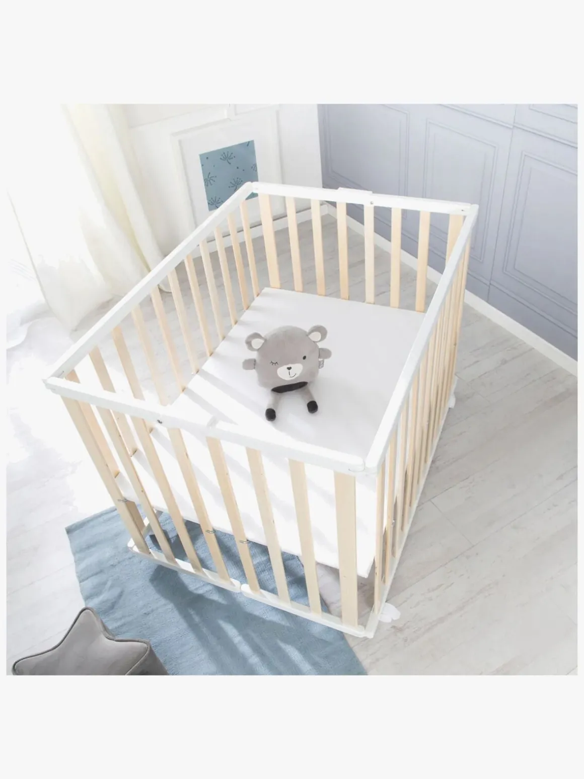 Roba Sammenklappelig Kravlegård med Hjul, Wood White